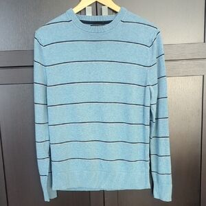 Men's Banana Republic Cotton Blend Light Blue Striped Crewneck Sweater - M